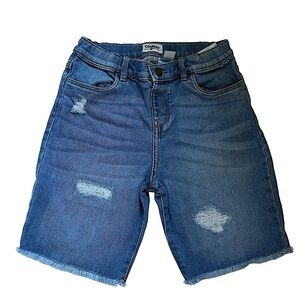 OshKosh| Kids Blue Jean Shorts with High-Waisted Distressed Look- Size 12 years